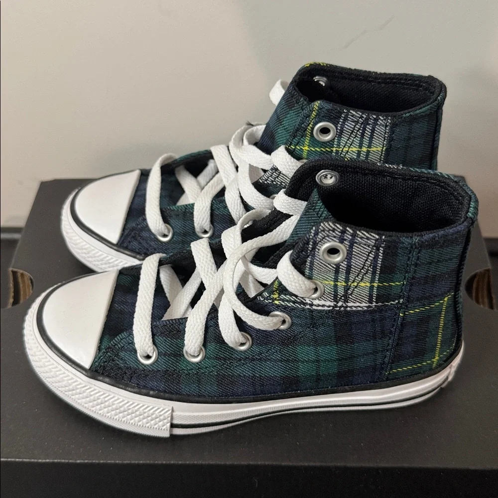 Converse High-Top Sneakers Navy Green Plaid Toddler Youth Size 11 New NIB